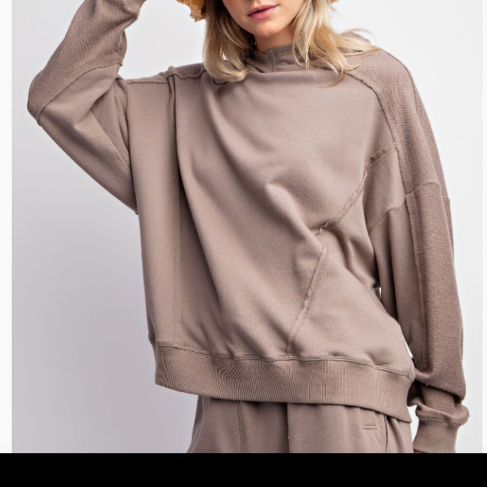 131.INSIDE OUT DETAILED MINERAL WASHED TERRY PULLOVER TOP - Picture 2 of 4